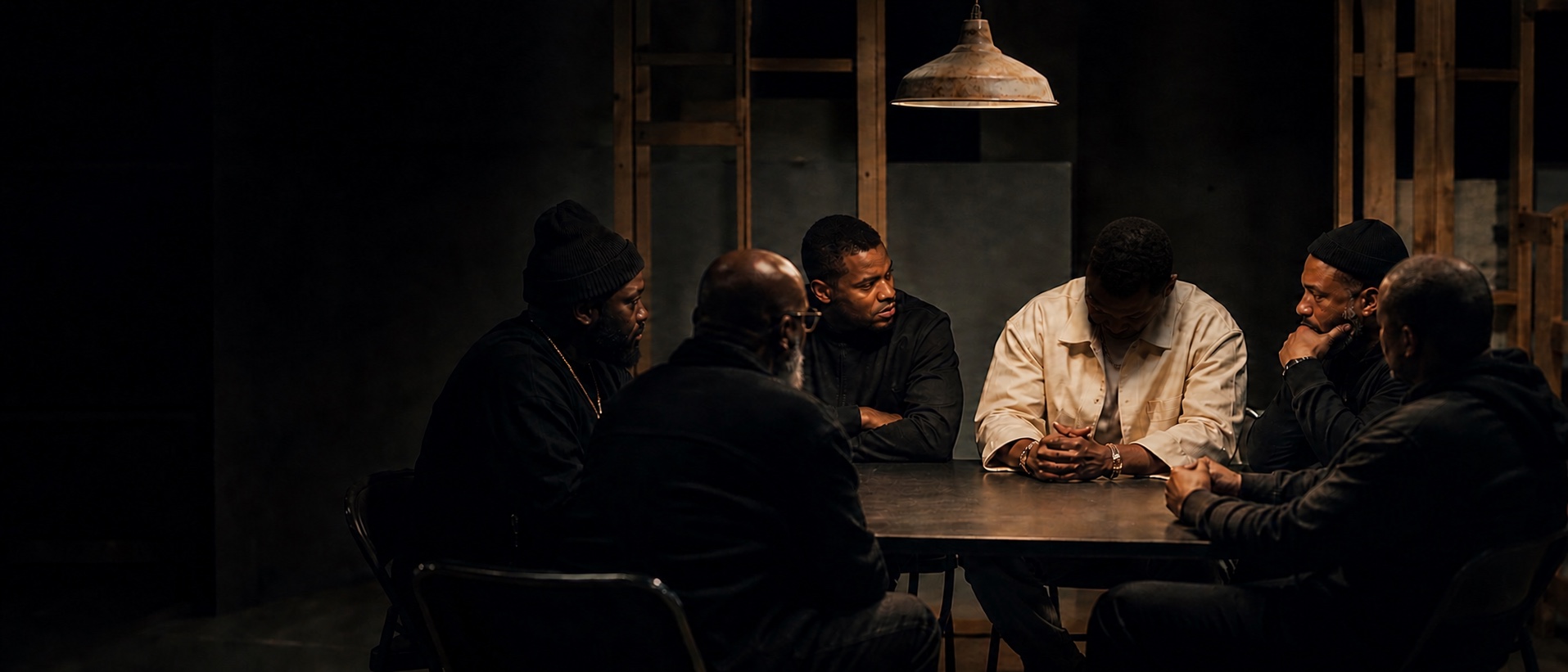 A small group of men in honest conversation